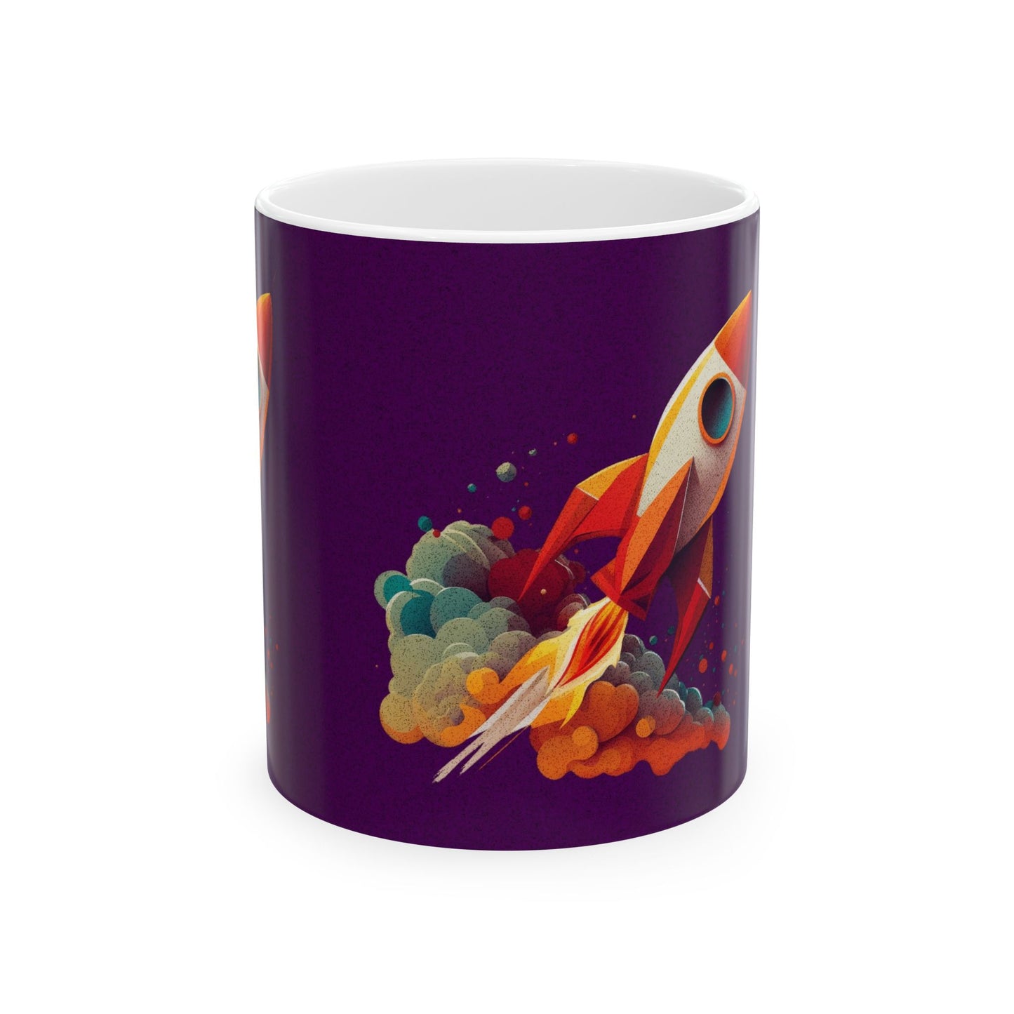 Rocket Blast Ceramic Mug - Colorful Space Enthusiasts Mug