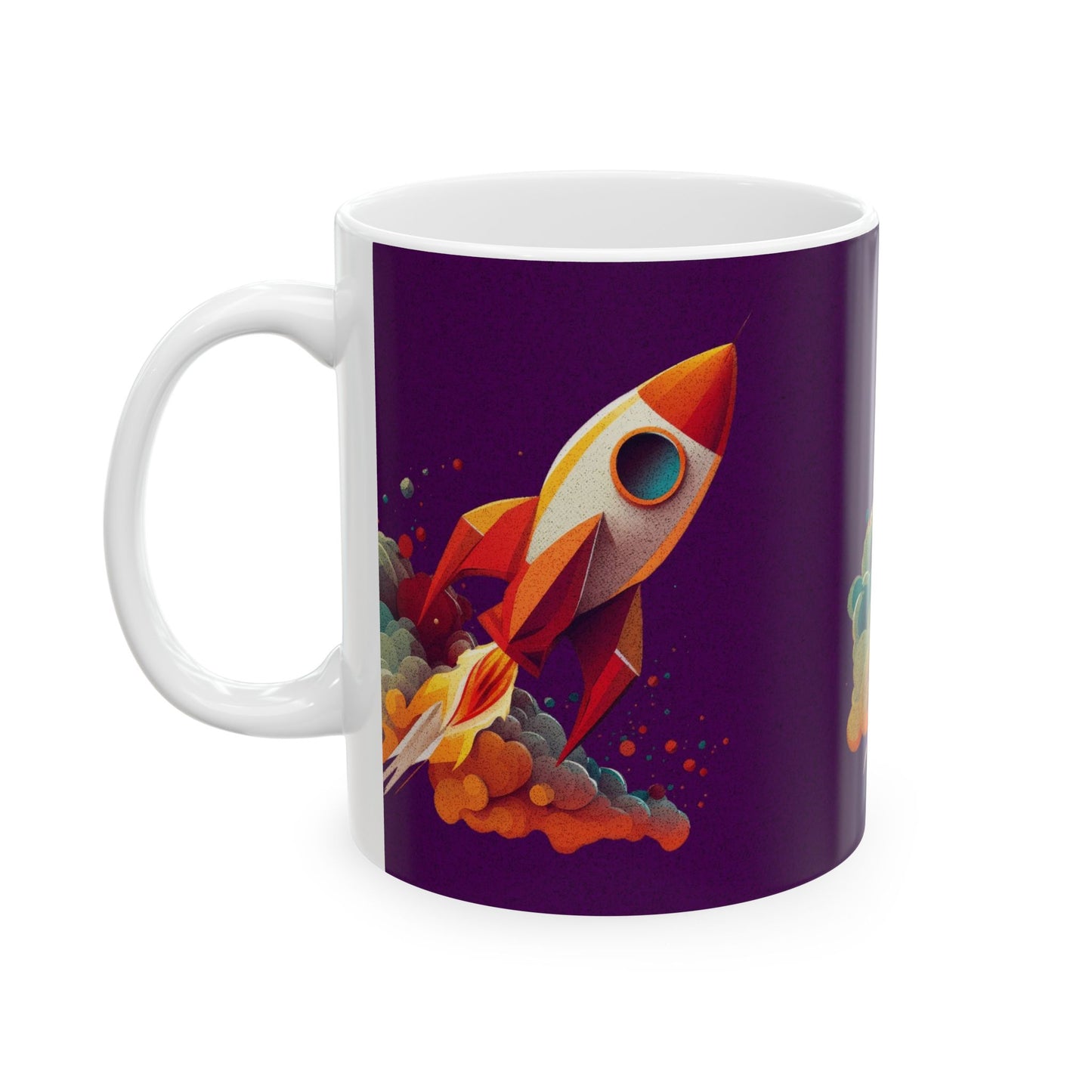 Rocket Blast Ceramic Mug - Colorful Space Enthusiasts Mug